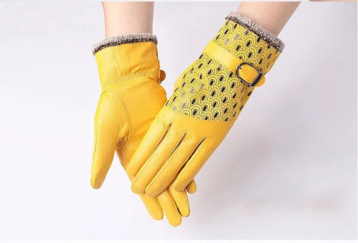 Женские зимние перчатки Модные теплые толстые в горошек Павлин натуральная кожа перчатки высокое качество варежки