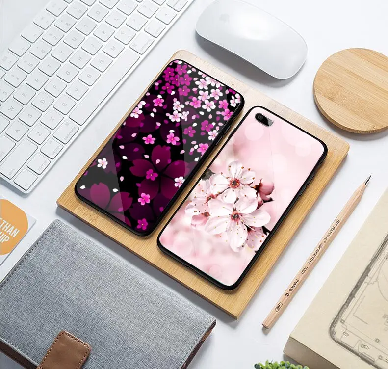 Fashion Tempered glass Rose Cherry Blossom flower Phone Case For iPhone X XS 8 7 6 S Plus XR MAX Cover for Samsung s8 plus | Мобильные
