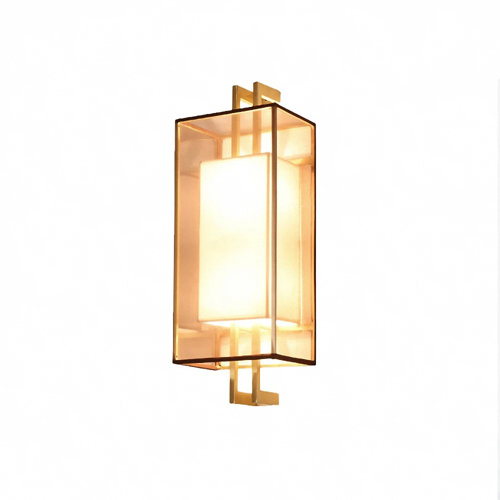 

Copper Wall Lamps Chinese style light fixtures Square wall sconce E27 Bulb Cloth lampshade wall sconce led lights for home