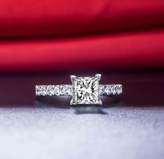 Кольцо THREEMAN Moissanite из твердого белого золота, 1 карат, принцесса, синтетические бриллианты, настоящий Муассанит, обручальное кольцо для женщин AU585