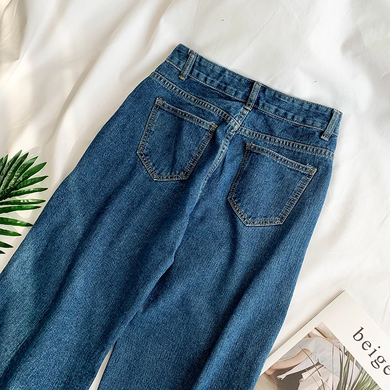 Woen джинсы передние однобортные с высокой талией длиной до щиколотки брюки на молнии Кнопки свободные широкие брюки весна