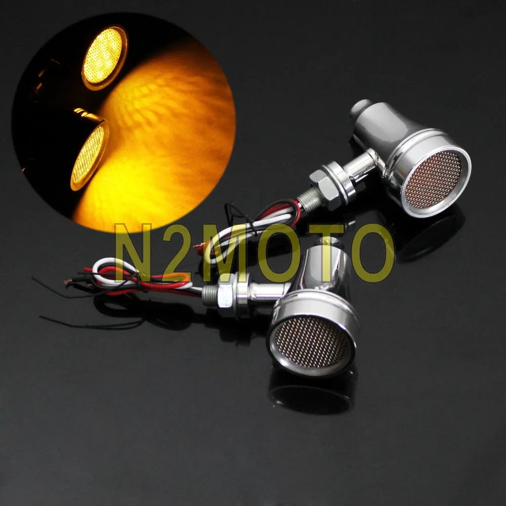 

LED Retro 2pcs Motorcycle Turn Signal Light Mesh Grille Cover Amber Indicator Blinker for Harley Custom Chopper Racer