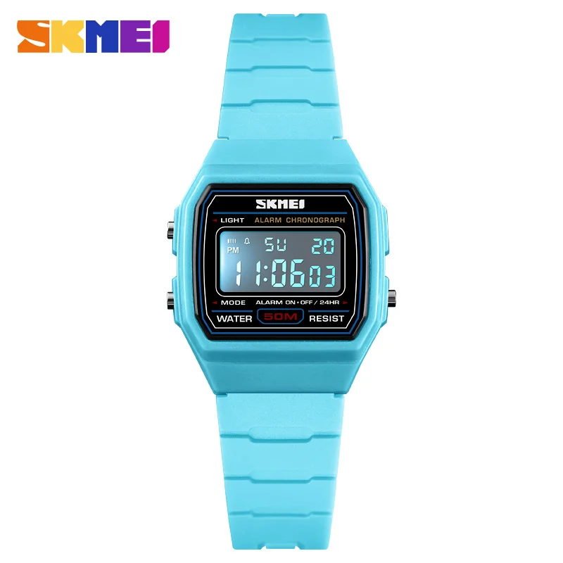 SKMEI 1460 новые спортивные детские водонепроницаемые женские часы будильник 12/24 часов светящиеся цифровые часы Relogio детские часы - Цвет: Light Blue