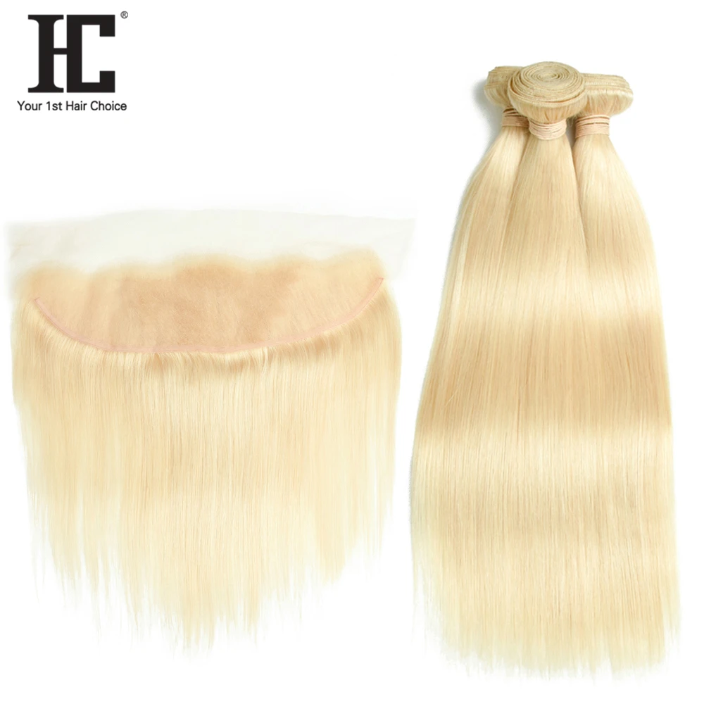 

HC 613 Bundles With Frontal Blonde 3 Bundles With 13X4 Closure Remy 613 Brazilian Straight Human Hair Weave Bundles With Frontal
