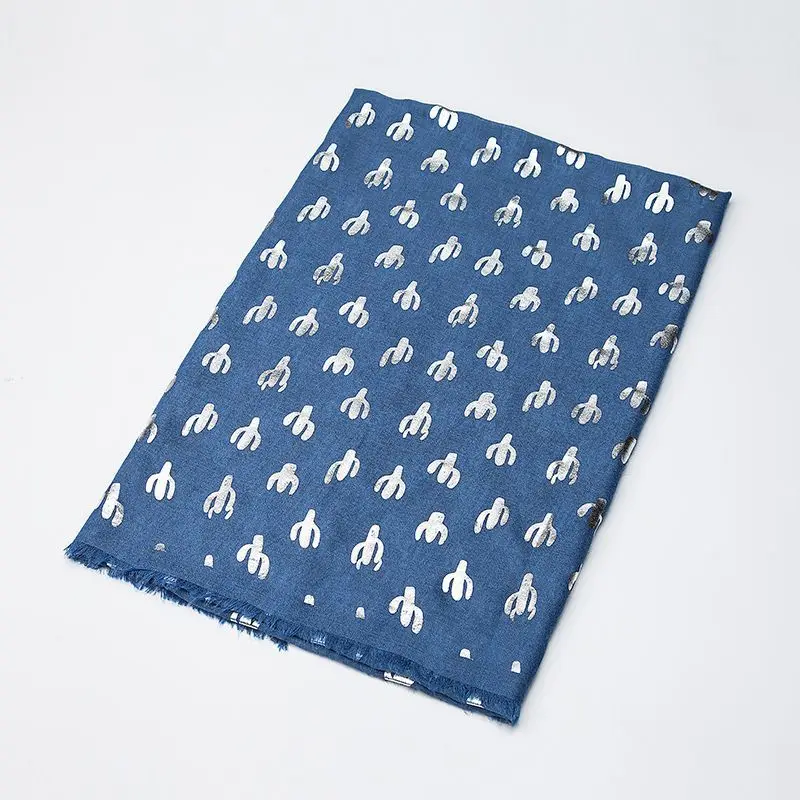 

Women Cactus Pattern silver Foil Scarf Quality Cotton Wool Fringe Scarf 10Colors 10PCS/lot