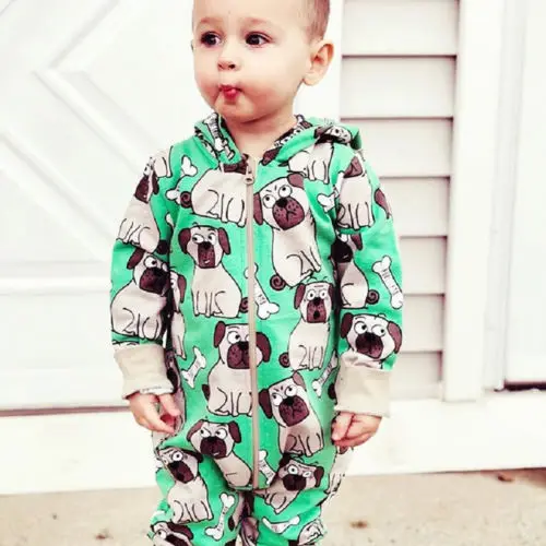 Baby bay/Одежда для девочек Комбинезон с принтом на тему собак длинными рукавами