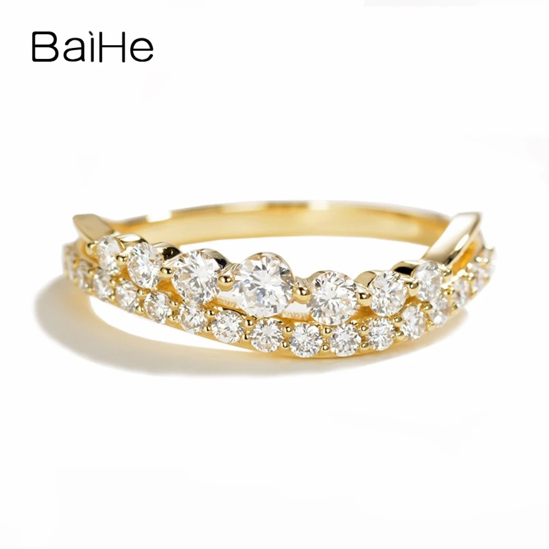 BAIHE Solid 14 K желтое золото(AU585) 0.70ct круглая огранка H/SI натуральные бриллианты Свадебные модные ювелирные изделия Подарочное кольцо