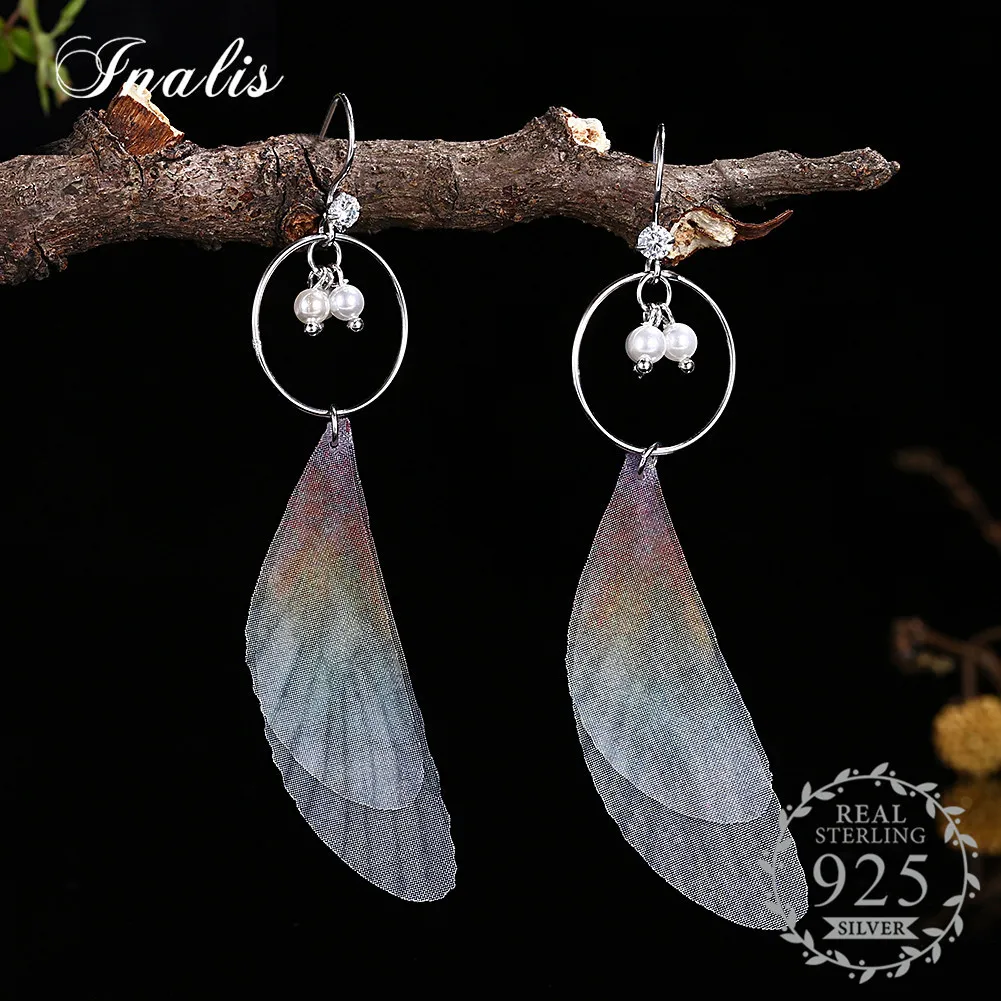 

INALIS Colorful Butterfly Earrings Silver Color Long Chain Charm Drop Earrings Female Jewelry 925 Sterling Silver Pendientes