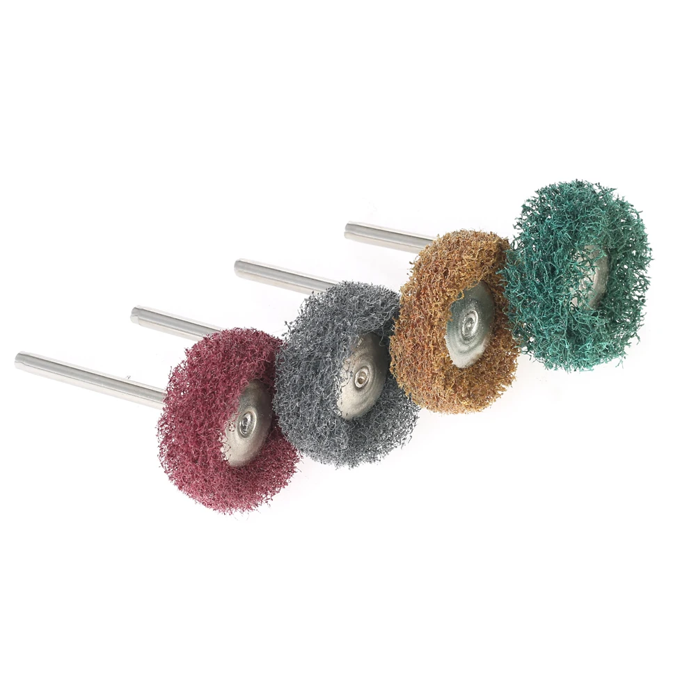 12/80PCS Mini Brush Scouring Pad Abrasive Wheel Nylon Fiber Grinding Sanding Head Buffing