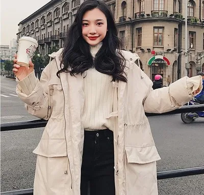 Chaud Doudounes Avec Épaissir Automne Capuche gris Manteaux Long Sustans Vêtements Décontractés Coupe De Coton Lâche Beige Hiver vent noir Longue Femmes W4xwTq4OY