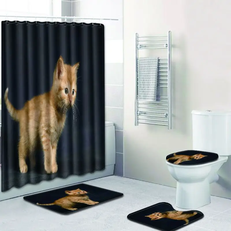 Zeegle коврик с рисунком кошки для ванная комната, Туалет набор ковриков 4 шт. с душевой занавеской из микрофибры дверные туалетные коврики ковер Нескользящие коврики