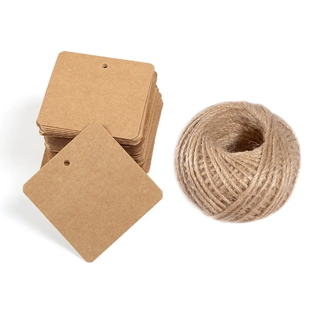 Buy 100 Pcs Square Gift Tags with String,Blank Kraft