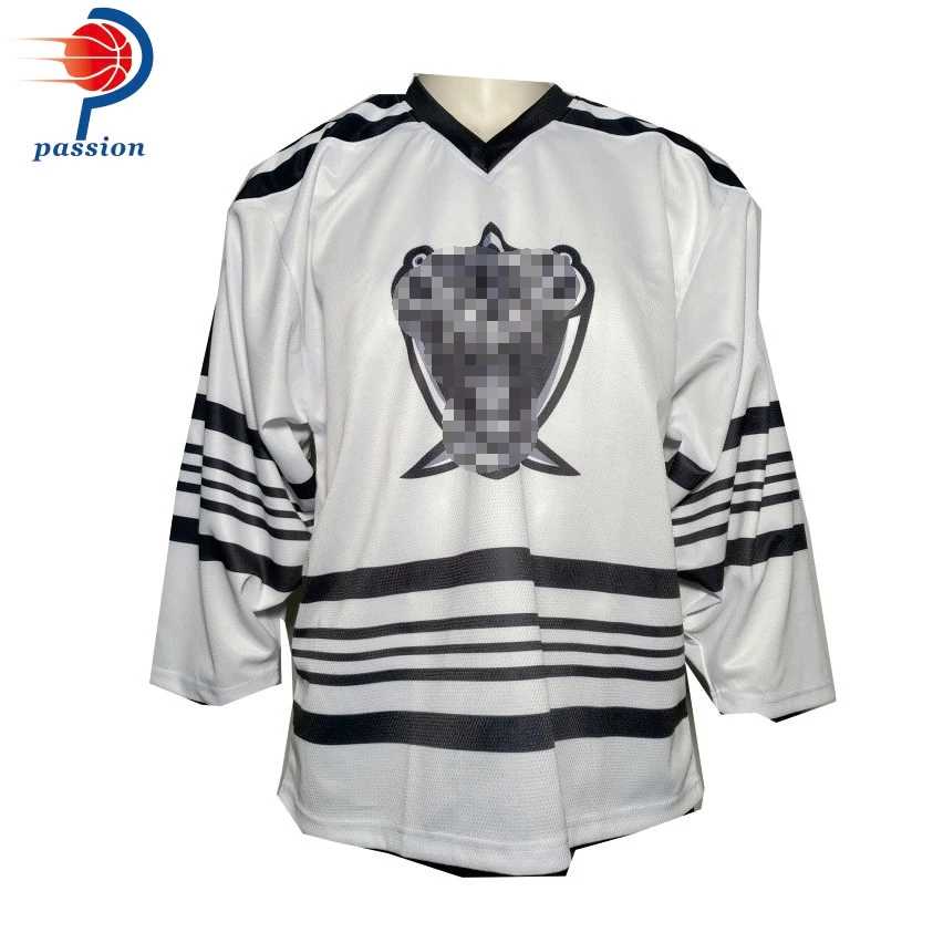 

custom sublimation team white ice hockey jersey with black stripes