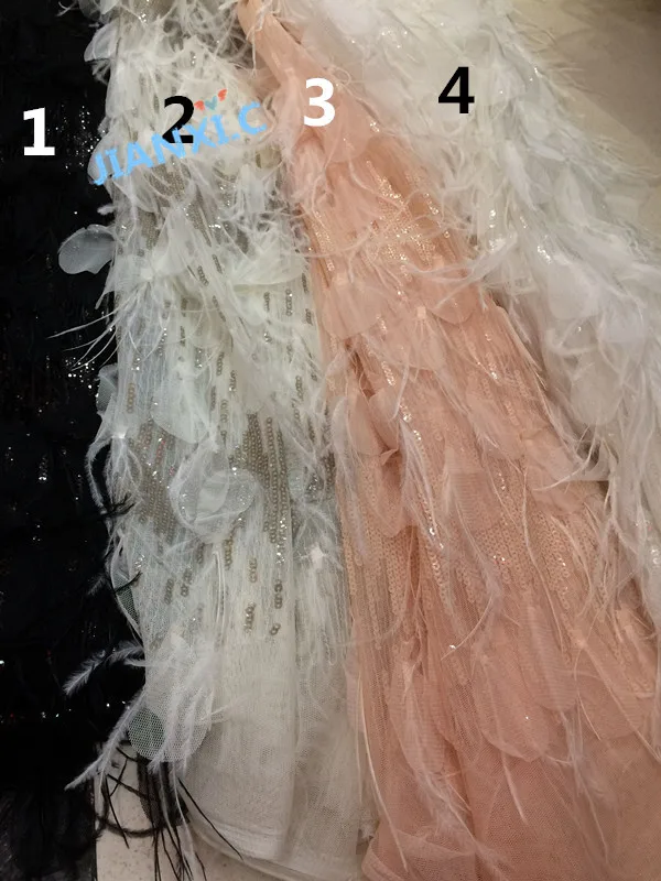 

embroidered Lace Fabric with feather JIANXI.C-120908 Hot Selling sequins African tulle Lace Fabric For Party dress