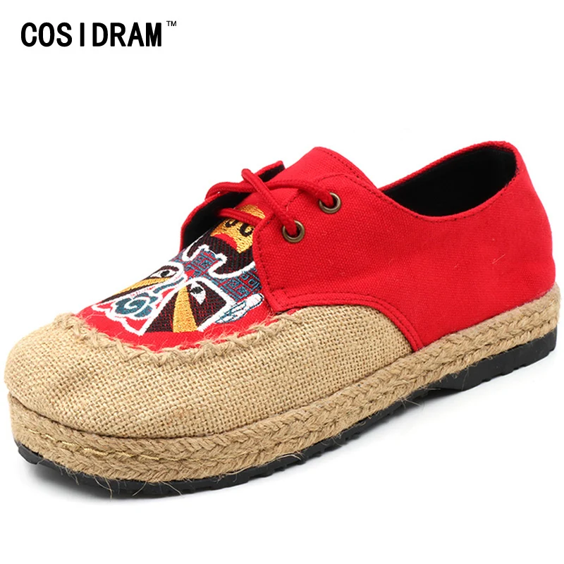 

Chinese Style Women Flats Hemp Canvas Women Casual Shoes New 2017 Patchwork Lace-Up Gumshoe Plimsolls Female Footwear SNE-164