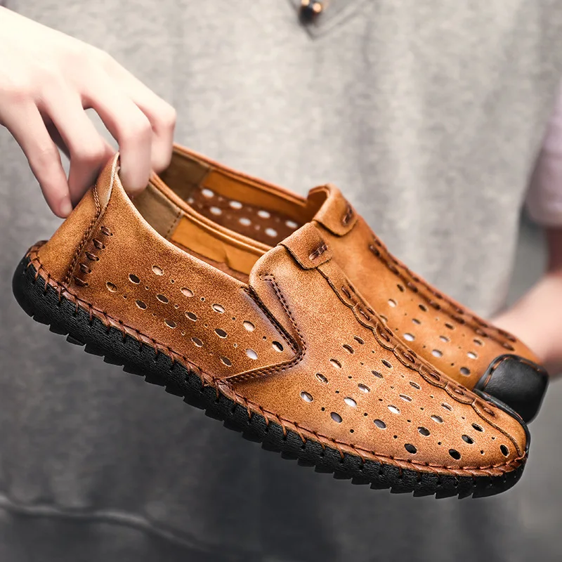 

Big Size 38-46 Men Genuine Leather Shoes Fashion Slip on Shoes for Men Breathable Boat Shoes Loafers Luxury Leather Shoes Men