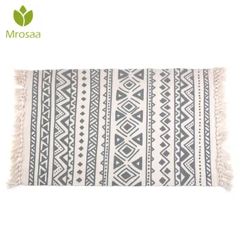 

Hand Woven Carpet Rug Cotton Tassels Yarn Dyed Bedroom Mat Japanese Cloth Machine Washable Living Room Tea Table Mat Home Decor