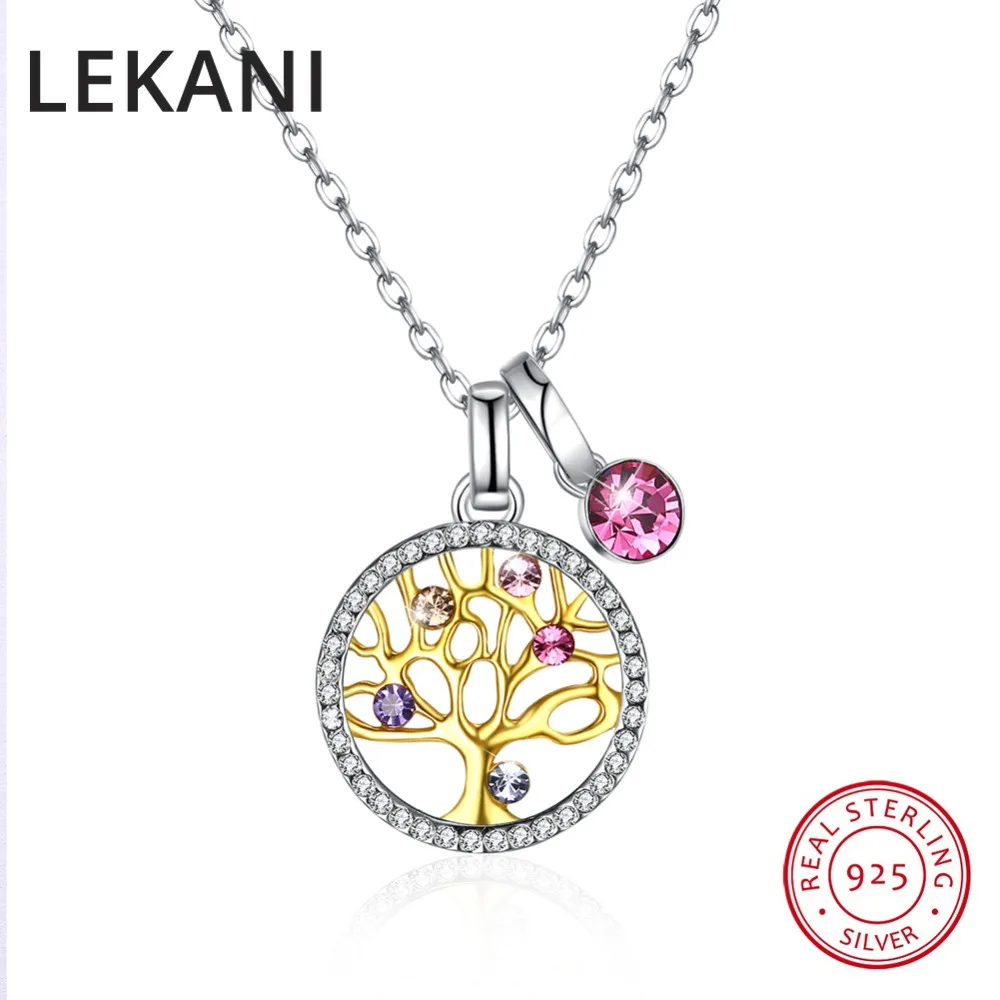 

LEKANI Multicolor Crystas From Swarovski Tree Pendant Necklaces Fashion Real S925 Silver Collares With Gold Plated For Women