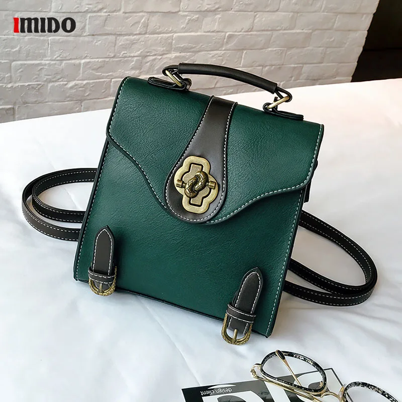 

Womens Vintage Mini Backpack Purse Soft PU leather Tote Casual School Bags Green Brown Ladies Square Convertible Travel Rucksack