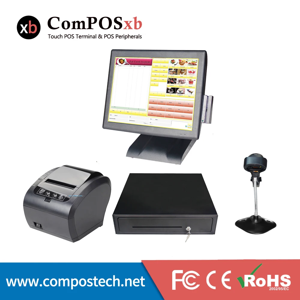 

A whole set of high speed i3 processor 15 inch windows pos terminal /cash register with accessories for shop