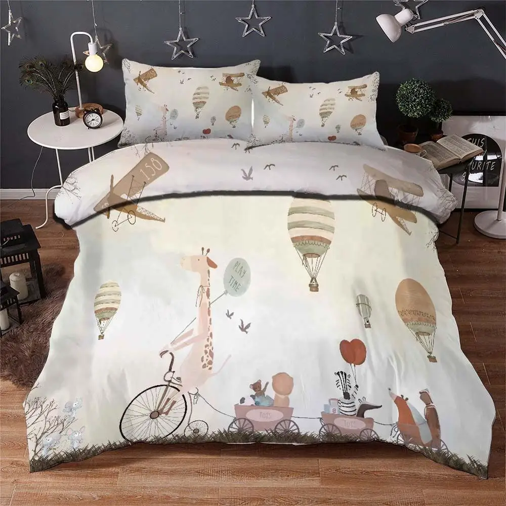 

Giraffes ride bicycles Bedding Duvet Cover Set Pillowcase Microfiber Soft Comforter Bedroom Single Queen King