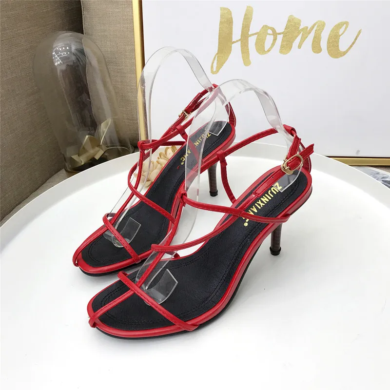 Модные открытые сандалии на завязках с круглым носком; женские сандалии в римском стиле; босоножки на тонком высоком каблуке; цвет черный, красный, белый