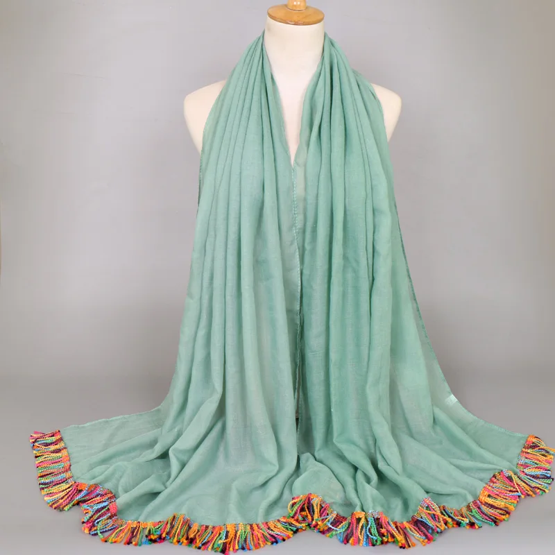 Классический женский однотонный шарф с кисточками хиджаб больших размеров хлопковый вуаль для дам Заводская распродажа Быстрая - Цвет: color 5
