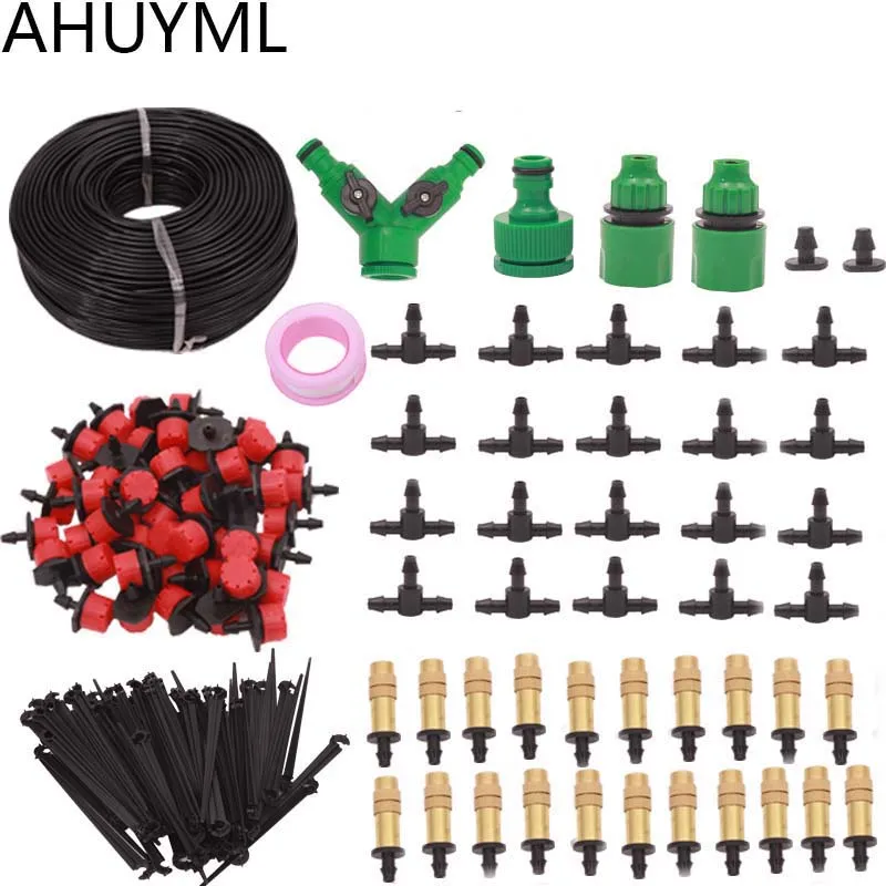 25m Garden DIY Automatic Watering Micro Drip Irrigation System Garden Self Watering Kits with Adjustable Dripper Spray Cooling