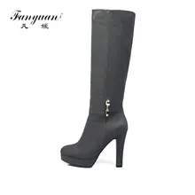 Fanyuan/модные осенне-зимние женские ботинки пикантные женские Стразы на молнии; сапоги до колена из флока; толстый высокий каблук обуви