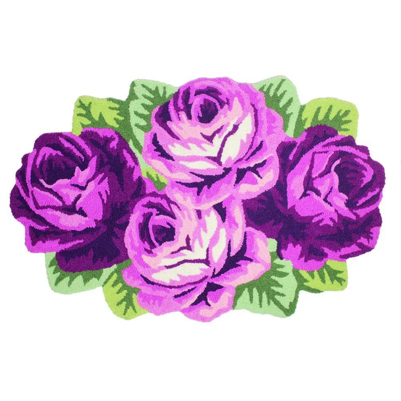 

Handmade Pink/Purple/ 4 Roses Flower Carpet and Rug Soft Non-slip Hand Embroidery Rugs Children Room Rugs
