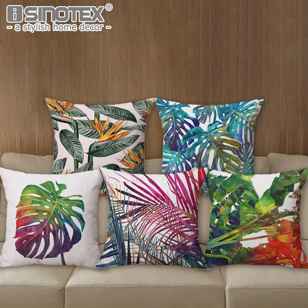

Africa Tropical Plant Printed Cushion Cover Green Leaves Linen Pillow Cases Chair/Car/Sofa Pillow Cover Christmas Decoration