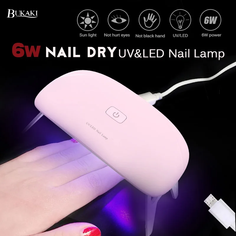 

BUKAKI Portable Mini 6W LED Lamp Nail Dryer USB Quickly Dry Nails Gel Manicure Charge 30s 60s Timer LED Nail Art Tools