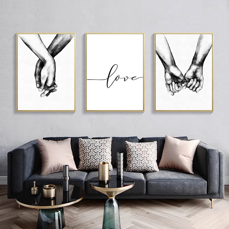 

Nordic Poster Black And White Holding Hands Canvas Wall Art Prints Lover Quote Pictures For Living Room Minimalist Decoration