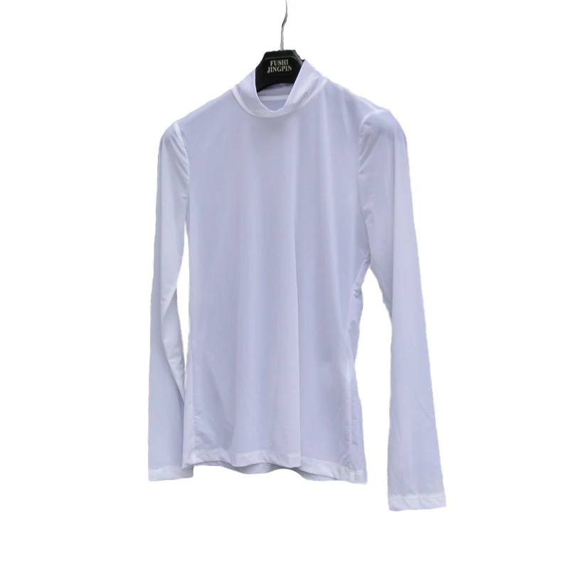 

HARPPIHOP Korea Golf Sunscreen Women's Long Sleeve Ice Silk UV Insole Shirt Slim High Collar Elastic White