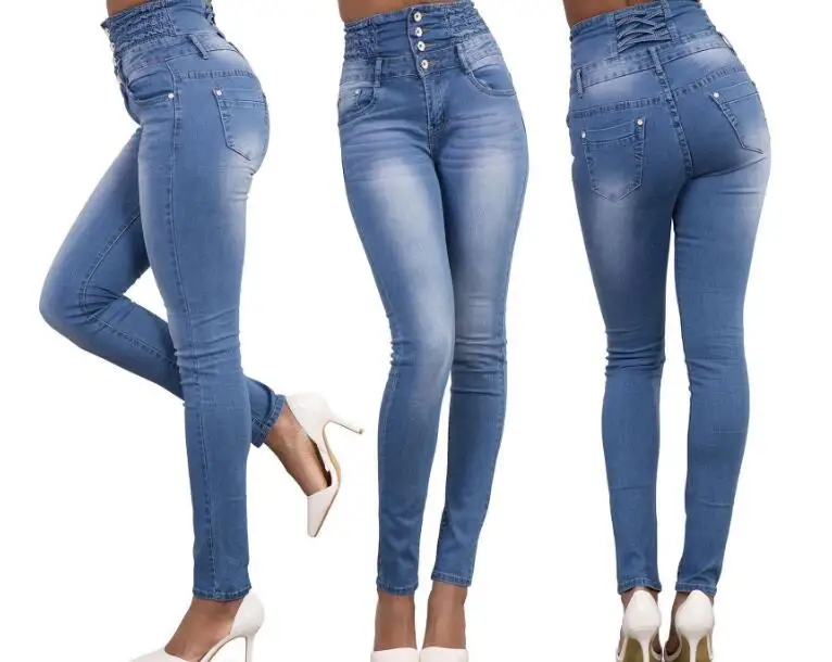 

Sexy High Waist Slim Stretch Large Size Feet Jeans Skinny Fashion Casual New Style Button Women Jeans