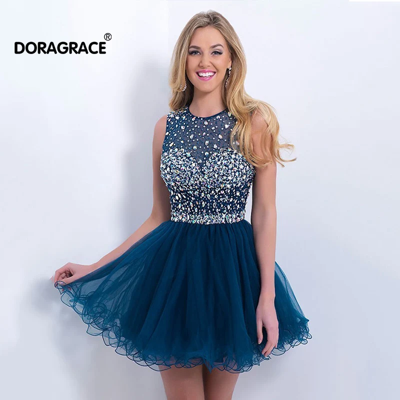 

Doragrace vestido de festa curto Short Party Dresses Mini Cocktail Dress Crytal Cocktail Dresses Open Back Party Gowns