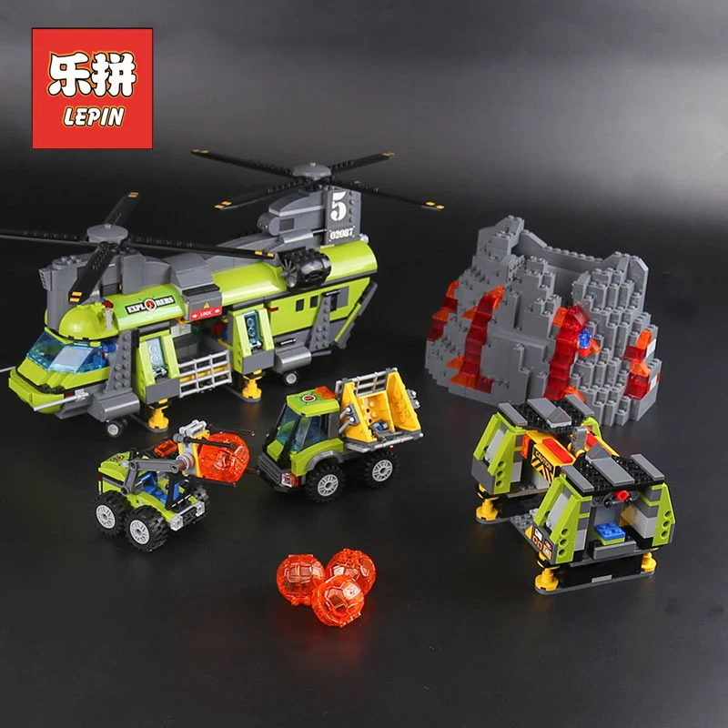 

Lepin 02087 New City Series the Volcano Heavy-Lift Helicopter Set Legoinglys 60125 Building Blocks Bricks DIY Gifts for Children