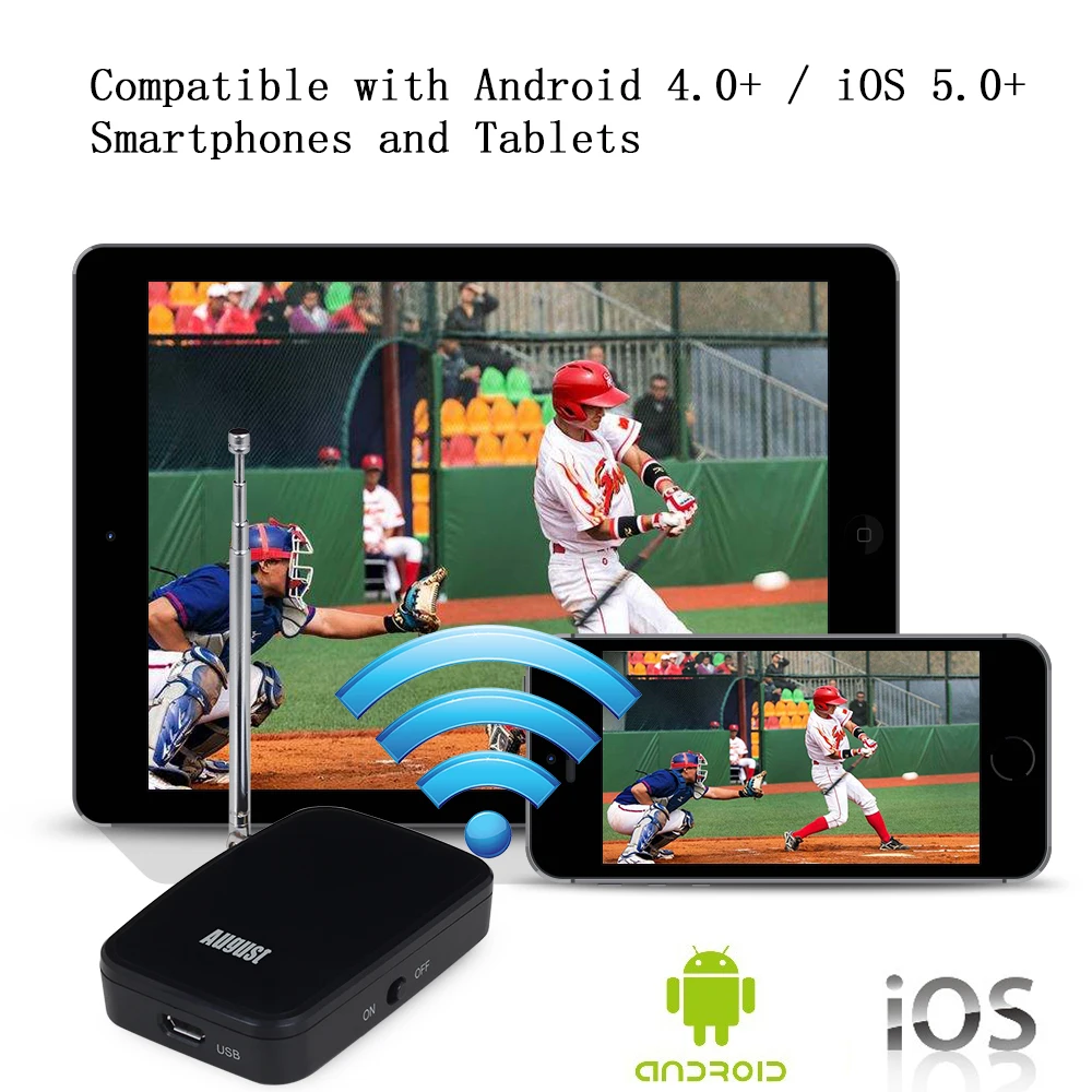 August DVB-T405 TV Tuner Turn your Smartphone, iPhone, Tablet or iPad into a mobile television