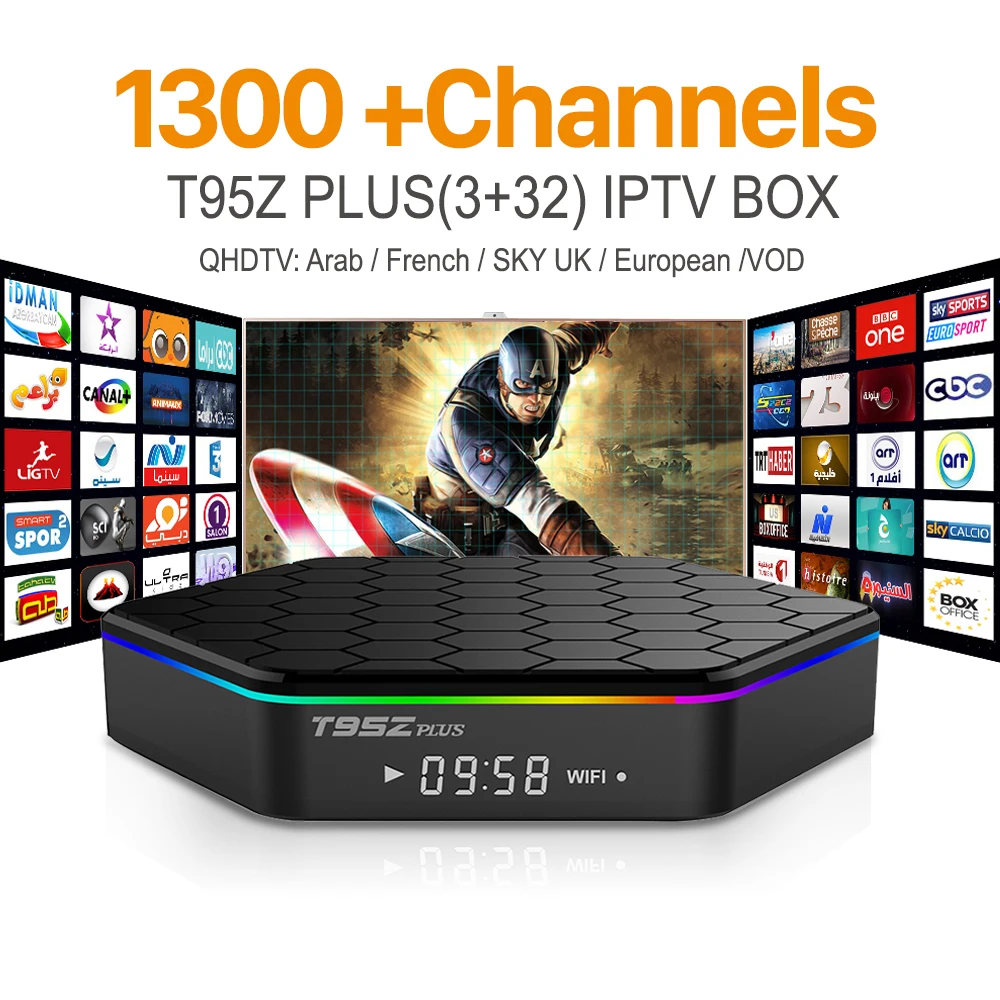 Europe Arabic IPTV Channels TV Receiver T95ZPLUS Android 6.0 Smart TV Box 3gb ram S912 Support Sport Canal Plus Iptv Set Top Box