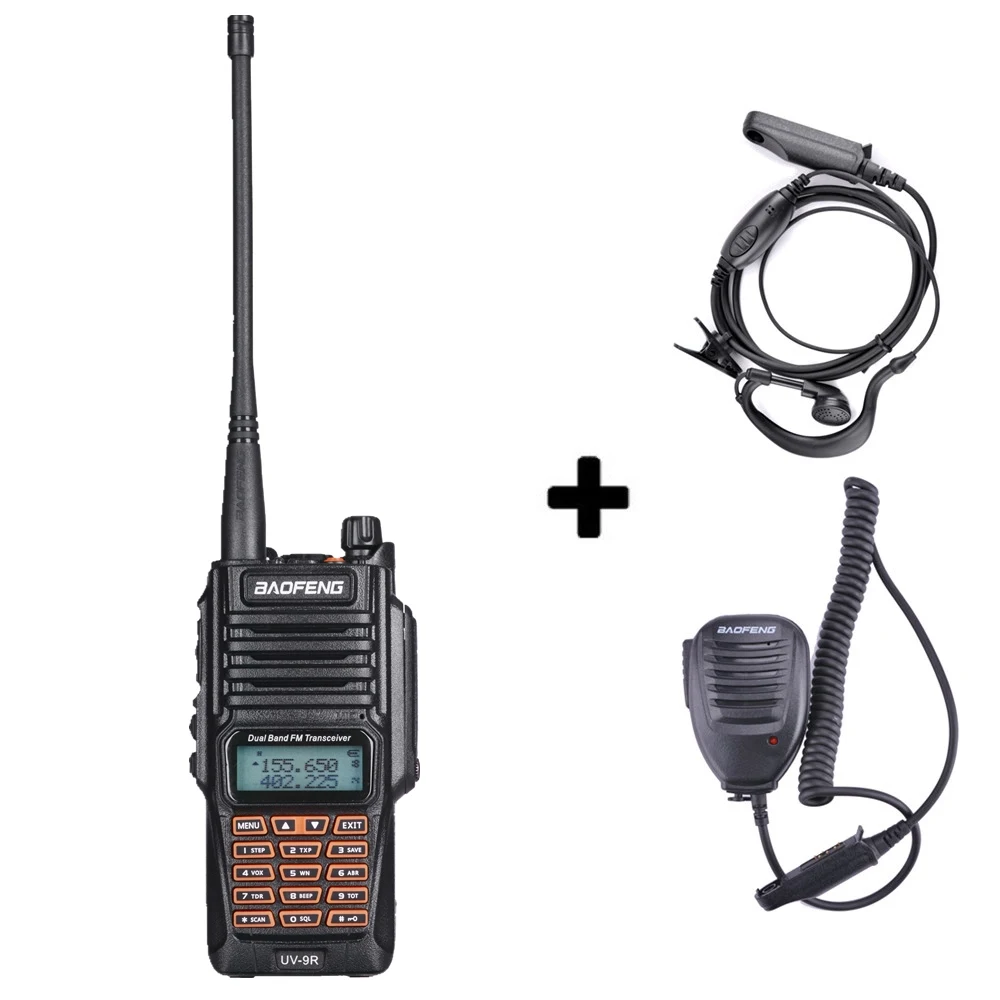 Baofeng UV-9R IP67 8 Вт Long Range Walkie Talkie 10 км любительского радио Dual Band UV9R Портативный CB коммуникатор радио Водонепроницаемая рация - Цвет: Add 1mic 1headset