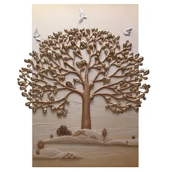 

Modern Resin Embossed Decorative Painting Lucky Feng Shui Wealth Tree Wall Hanging Decoration Crafts Home Livingroom Wall Mural