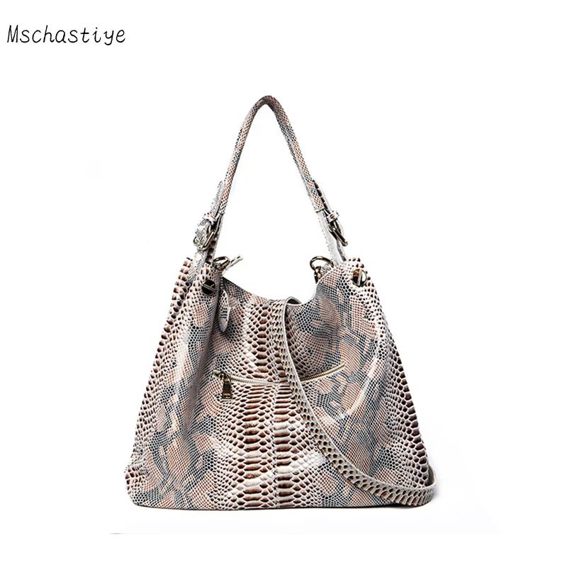 

Mschastiye brand genuine leather bag women fashion serpentine prints leather handbags female large shoulder bags hobos tote bag