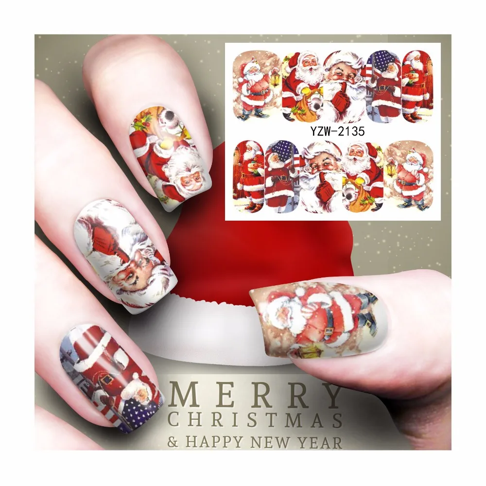 

WUF 1 Sheet Christmas Water Decal Nail Water Transfer Santa Claus Designs Nail Sticker Stamping For Nail Art Stamp 2135
