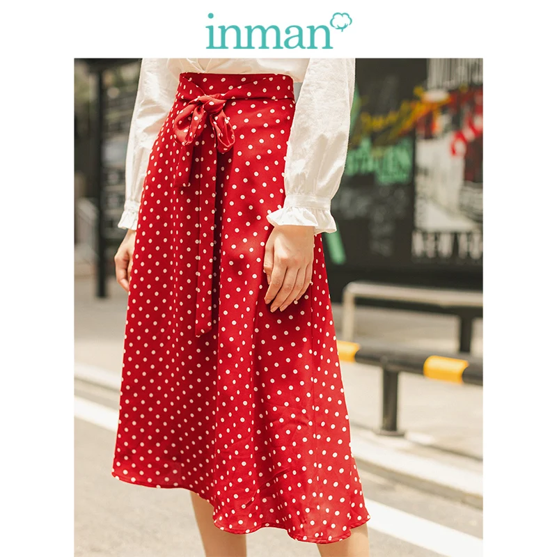 

INMAN 2019 Autumn New Arrival Retro Wave Point Lacing Elegant Slim Comfortable Chiffon Women Medium Skirt