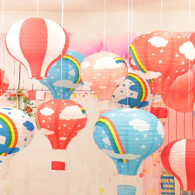 

5pcs/Lot Hot Air Balloon Rainbow Printing Paper Lantern For Wedding Birthday Party Children's Bedroom Hanging Decoration Foldabe