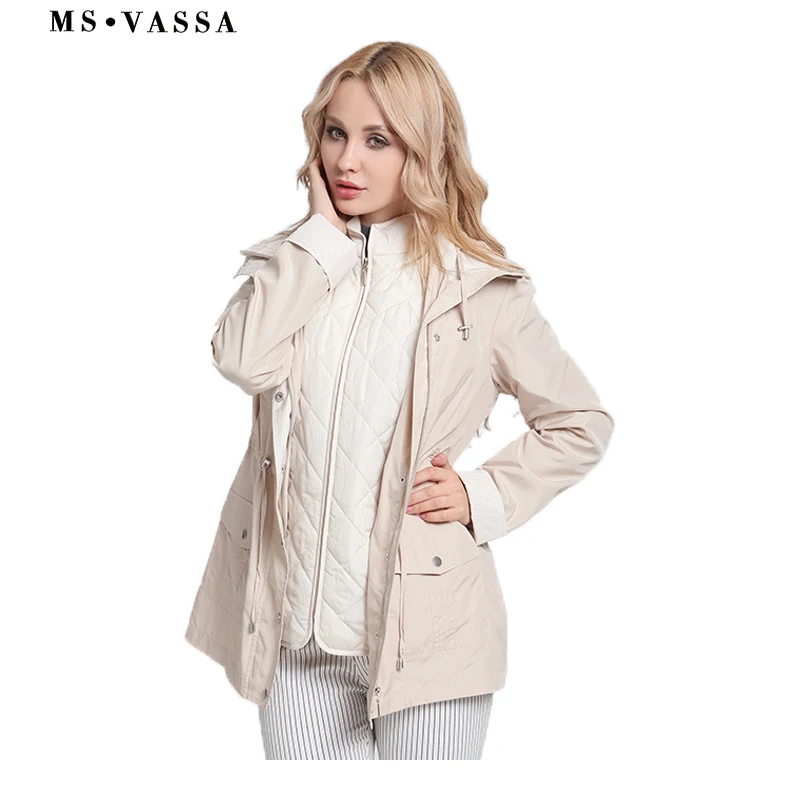

MS VASSA Ladies Jackets New Autumn women coats casual 2 in 1 hidden hood at collar turn-down collar plus size S-8XL outerwear
