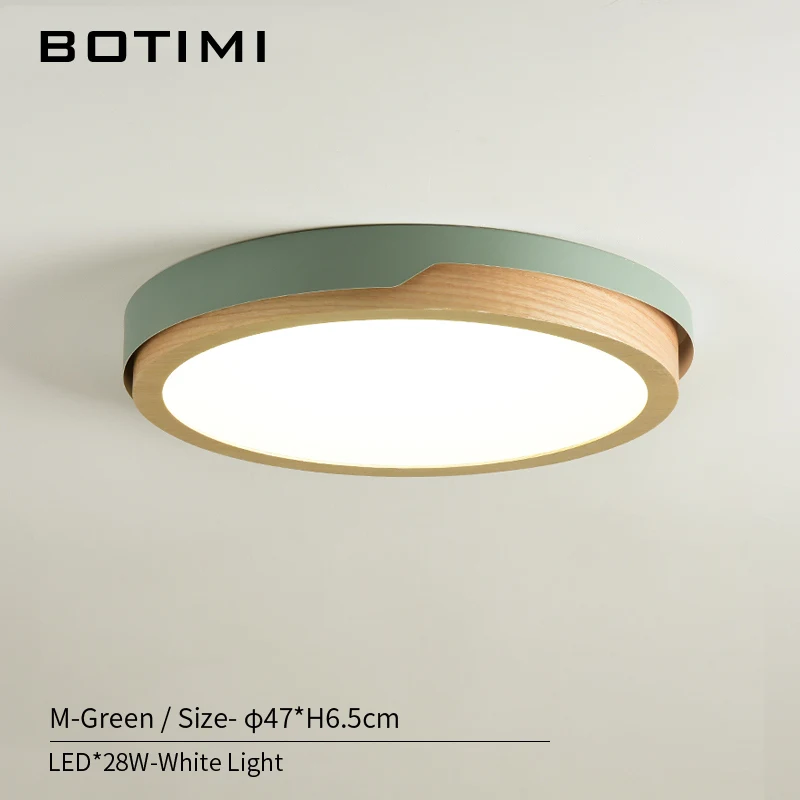 BOTIMI 220 В светодиодный белый круглый потолочный светильник в скандинавском стиле, настенный светильник для спальни, гостиной, деревянной кухни, осветительный прибор - Цвет корпуса: M-Green-White Light