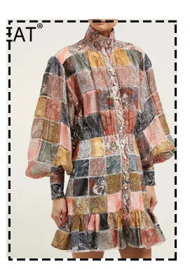 DEAT летний стиль модная женская одежда тонкий Зубчатый воротник полный рукав Высокая талия двойная кнопка жакет платье WG027