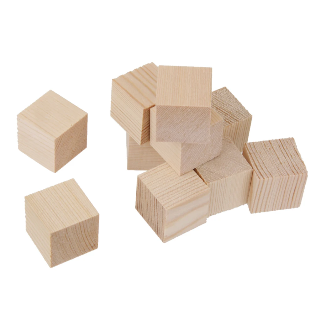 20pcs Natural Wooden Square Cubes Blocks Embellishment for Kids Toys Craft 25mm
