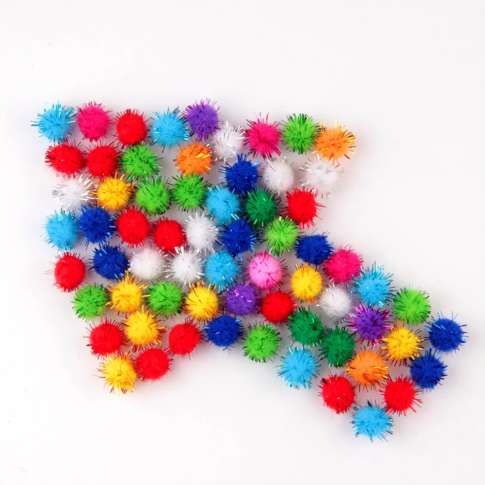 5x 70pcs/Lot Sparkly Tinsel Pom Pom Balls Ball Toys 3.5cm Mix Color 